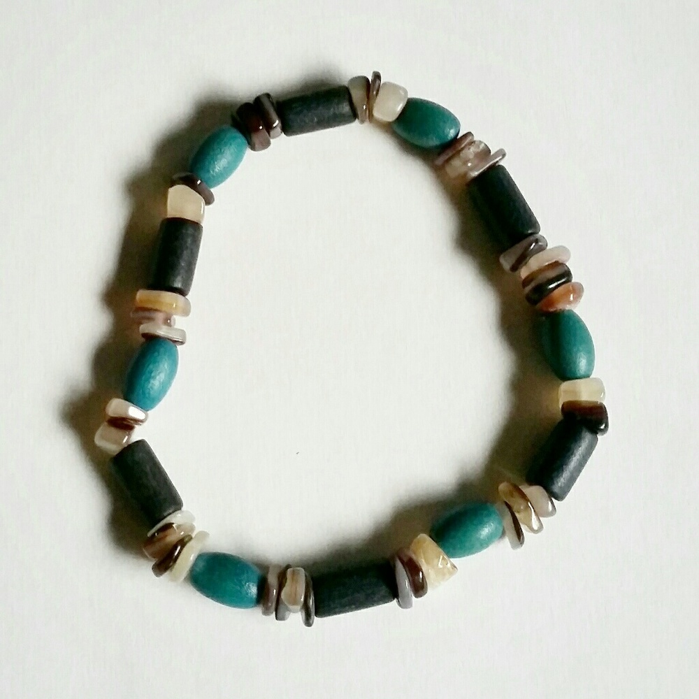 Wood and stone bead elastic bracelet - Picture 4 of 4